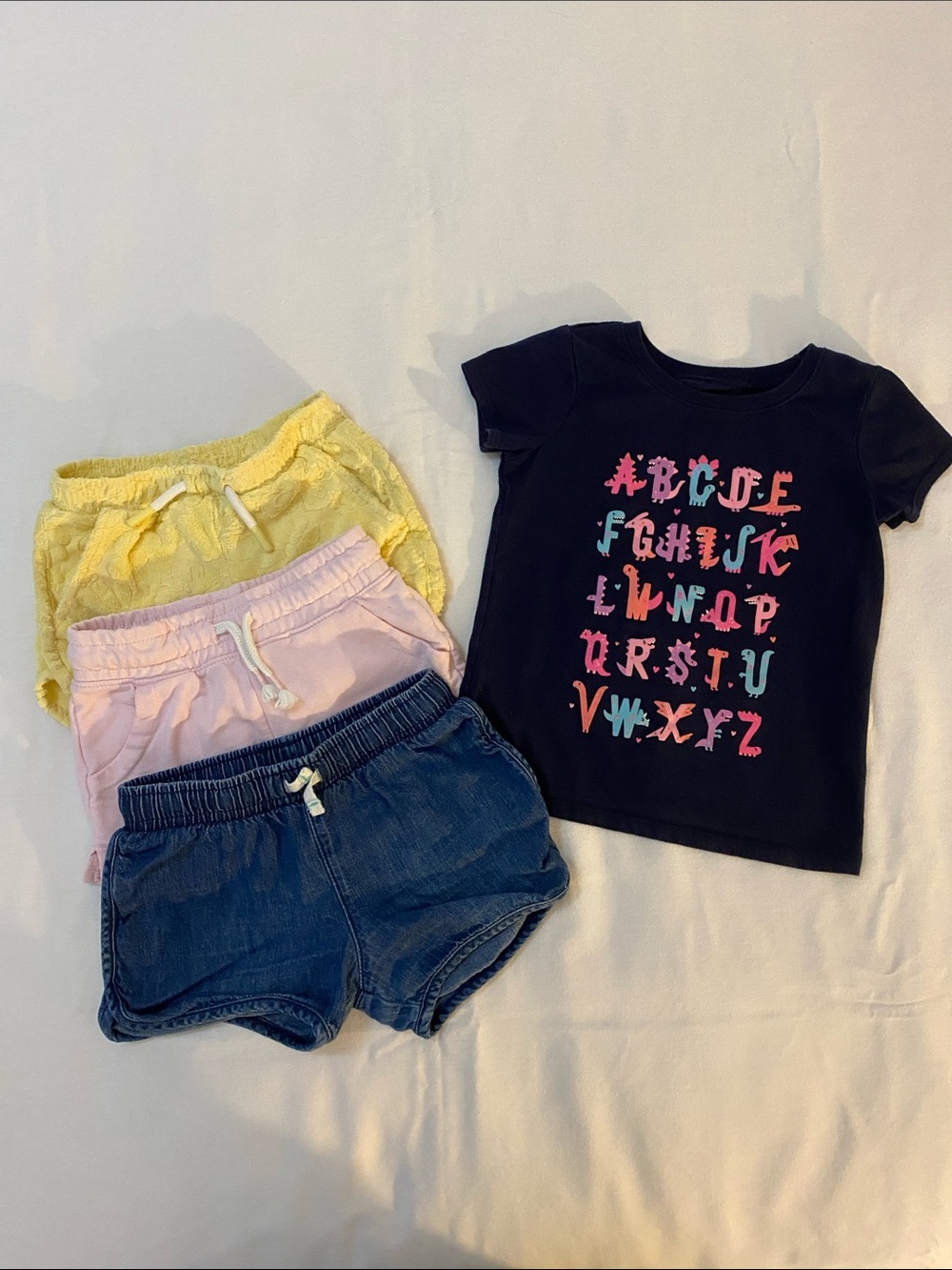 Girls Bundle! Alphabet Graphic Tee with Pastel Shorts Set